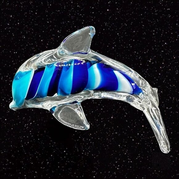 Art Glass Dolphin Blue Swirls Multicolor Paperweight Figurine 2.5”T 4.5”W - Picture 12 of 13